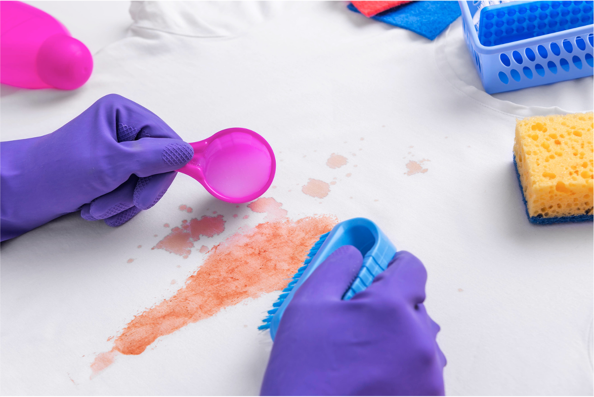 removing stain with gloves