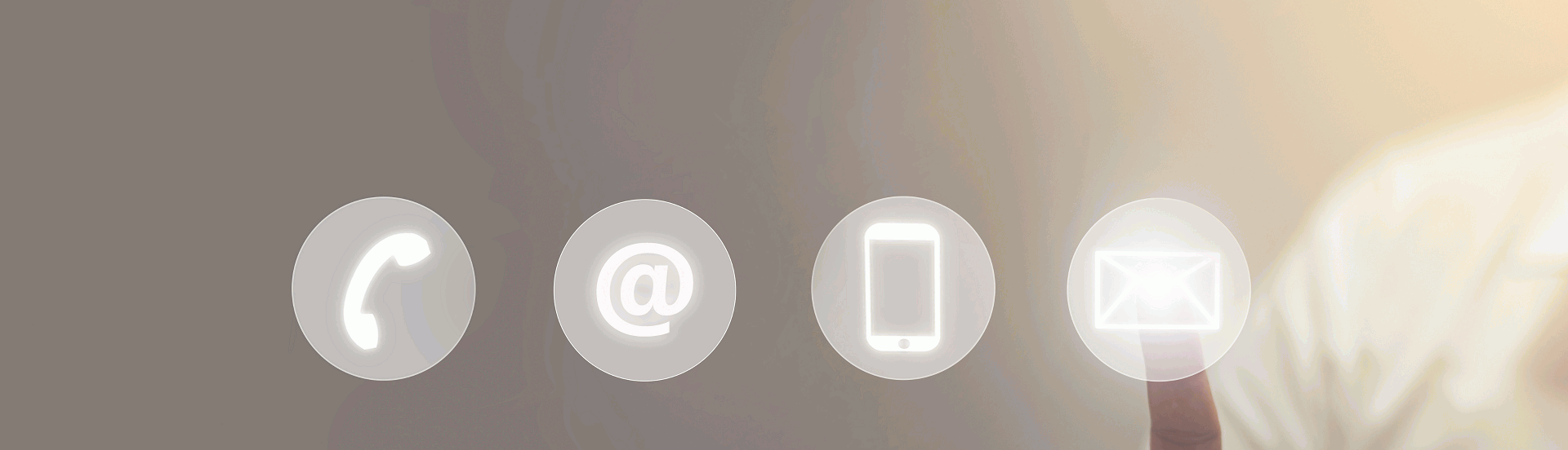 icons of call, @, phone, and message