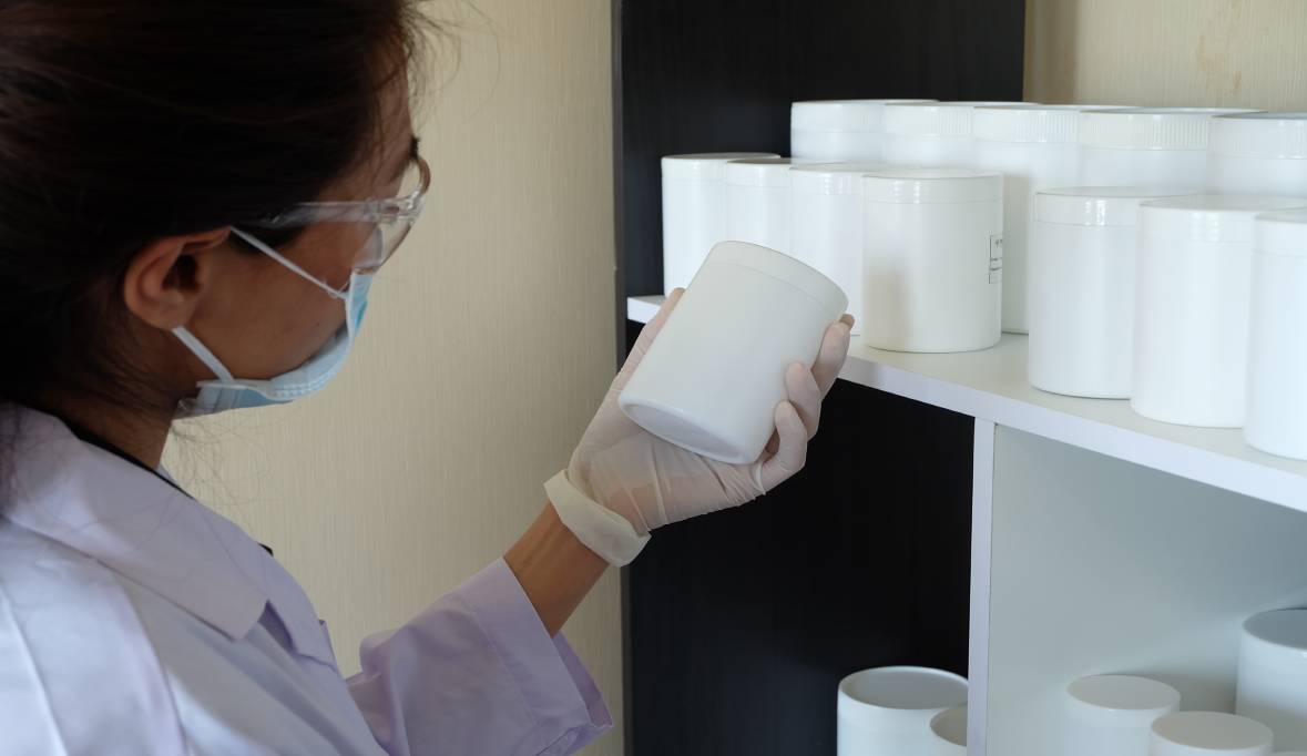 Researching beauty products in laboratory